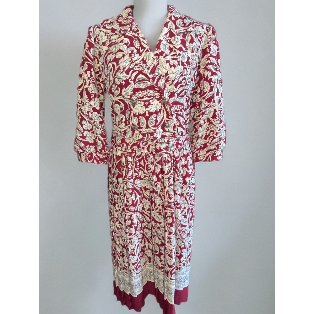 Sweetbriar Petite‎ Vintage Inspired Maroon/Cream Pleated Dress Urban Outfitters6